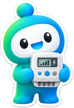 The angyis mascot holding a smart meter